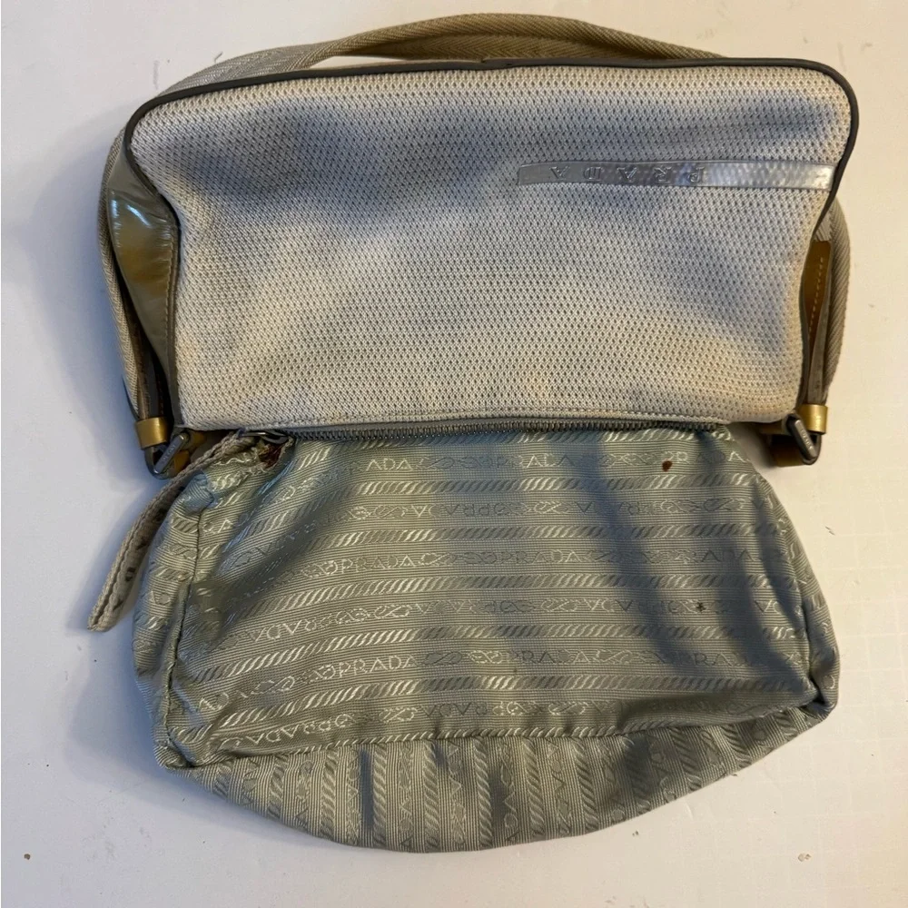 Prada Y2K Nylon Mesh Mini Bike Lux Sport. Shoulder Bag Silver and mustard patent